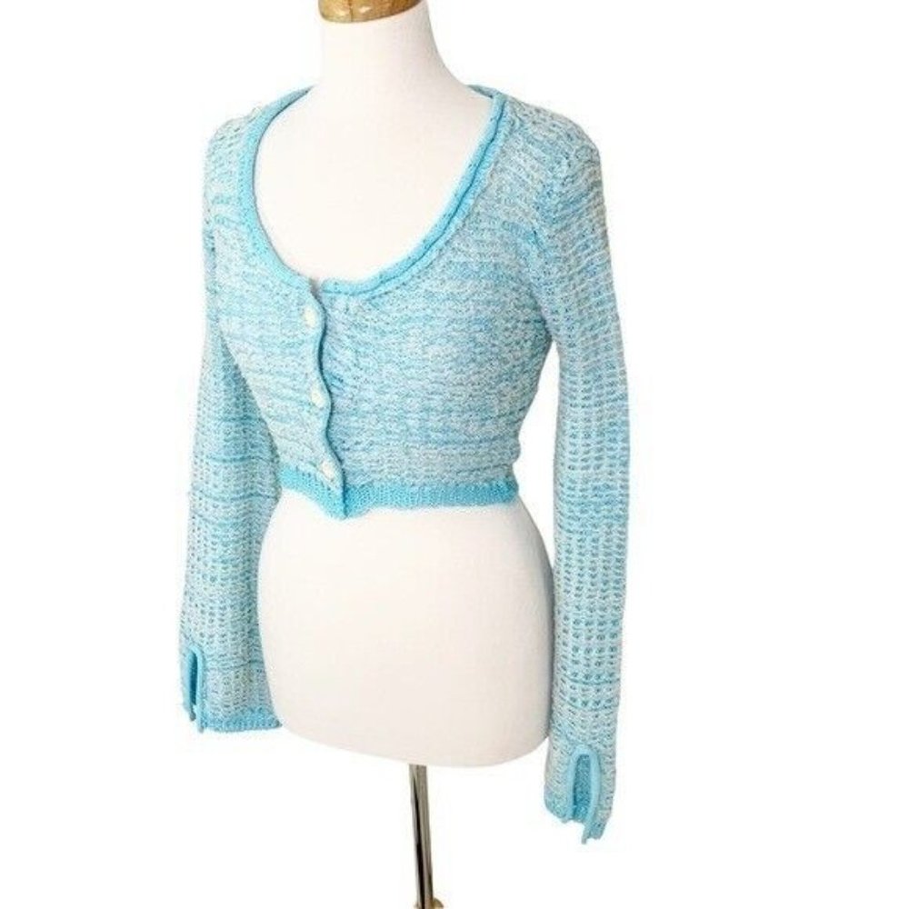 ACNE STUDIOS Blue Textured Cotton Weave Cardigan Blue XS NWT flaw - Picture 4 of 16